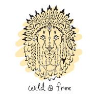 Lion in war bonnet animal illustration native american poster t N2