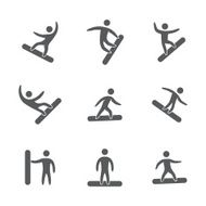 Silhouettes of figures snowboarder icons set