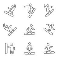 Outline snowboard icons set