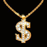 Dollar sign with diamonds on gold chain Hip-hop style
