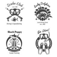 Scuba diving club labels set Underwater swimming logos