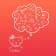 Cat girl is beauty with thoughts of fashion Illustration