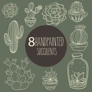 Vintage succulents and cactus vector plant elements handpainted sketch