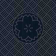 Old japanese quilting Sashiko with sakura flower