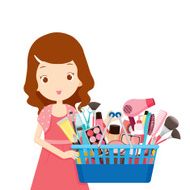 Girl holding shopping baskets full of products