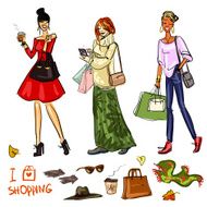 Set of pretty fashionable women
