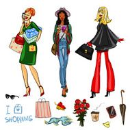 Set of pretty fashionable women N2