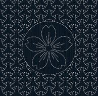 Antique japanese fancywork Sashiko with sakura flower