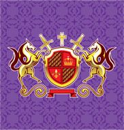 Golden Royal Emblem Horses Shield and Swords