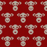 Knitted Seamless Pattern with Monkey Faces