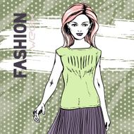 Elegant fashionable woman in skirt and shirt