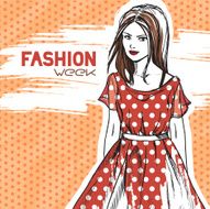 Elegant woman in retro red fashionable dress