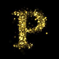 Sparkling letter P of glittering stars bokeh