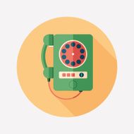 Vintage telephone flat round icon with long shadows