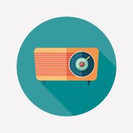 Retro radio flat round icon with long shadows