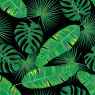 Seamless tropical pattern with banana and palm leaves