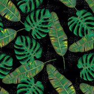 Seamless tropical pattern with banana and monstera leaves