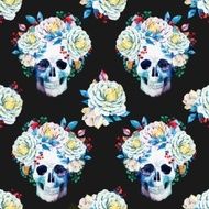 Watercolor vector skull pattern