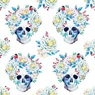Watercolor vector skull pattern N2