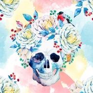 Watercolor vector skull pattern N3