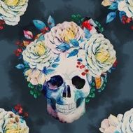 Watercolor vector skull pattern N4