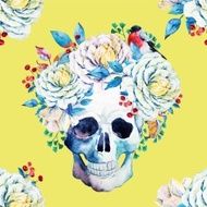 Watercolor vector skull pattern N5
