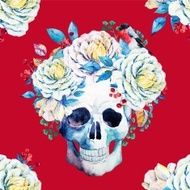 Watercolor vector skull pattern N6