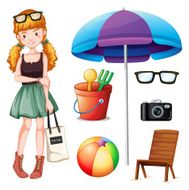 Hipster girl beach objects