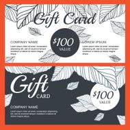 Vector gift voucher card template with autumn leaves background