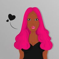 the chic girl has pink hair and tan skin