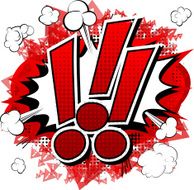 Comic book style attention sign with exclamation mark