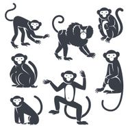 Black Monkeys Silhouettes Isolated on White