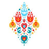 Red blue and white colorful ikat traditional fabric seamless pattern