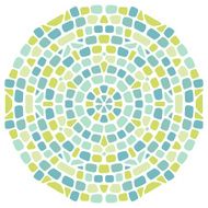 Mosaic kaleidoscopic circle from green and blue paving stones