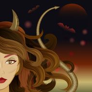 Halloween witch devil agains gloomy background