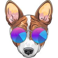 vector hipster serious dog Basenji in glasses