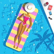 Beautiful girl sunbathes at the pool Vector flat