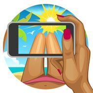 Woman takes a selfie on the beach