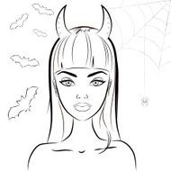 Halloween devil girl with horns Outline vector