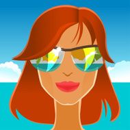 Beautiful redhead girl in sunglasses on the beach Vector illust