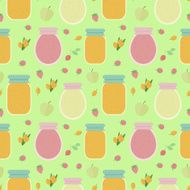 Seamless pattern with fruits and jars of jam