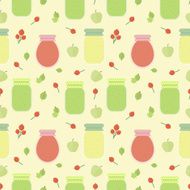 Seamless pattern with fruits and jars of jam N2