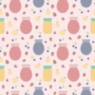 Seamless pattern with fruits and jars of jam N4