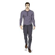 Vector Sketch IFashion Male Model in Trousers and Longsleeve Shirt N2