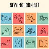 Set of sewing and needlework icons
