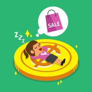 Businesswoman falling asleep and dream about shopping