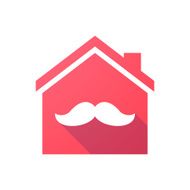 Red house icon with a moustache