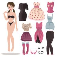 Girl and set of female clothing