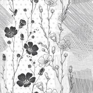 Monochrome seamless pattern of abstract flowers Hand-drawn floral background N2