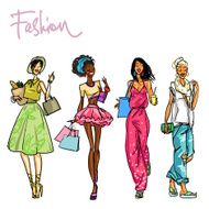 Set of pretty stylish women